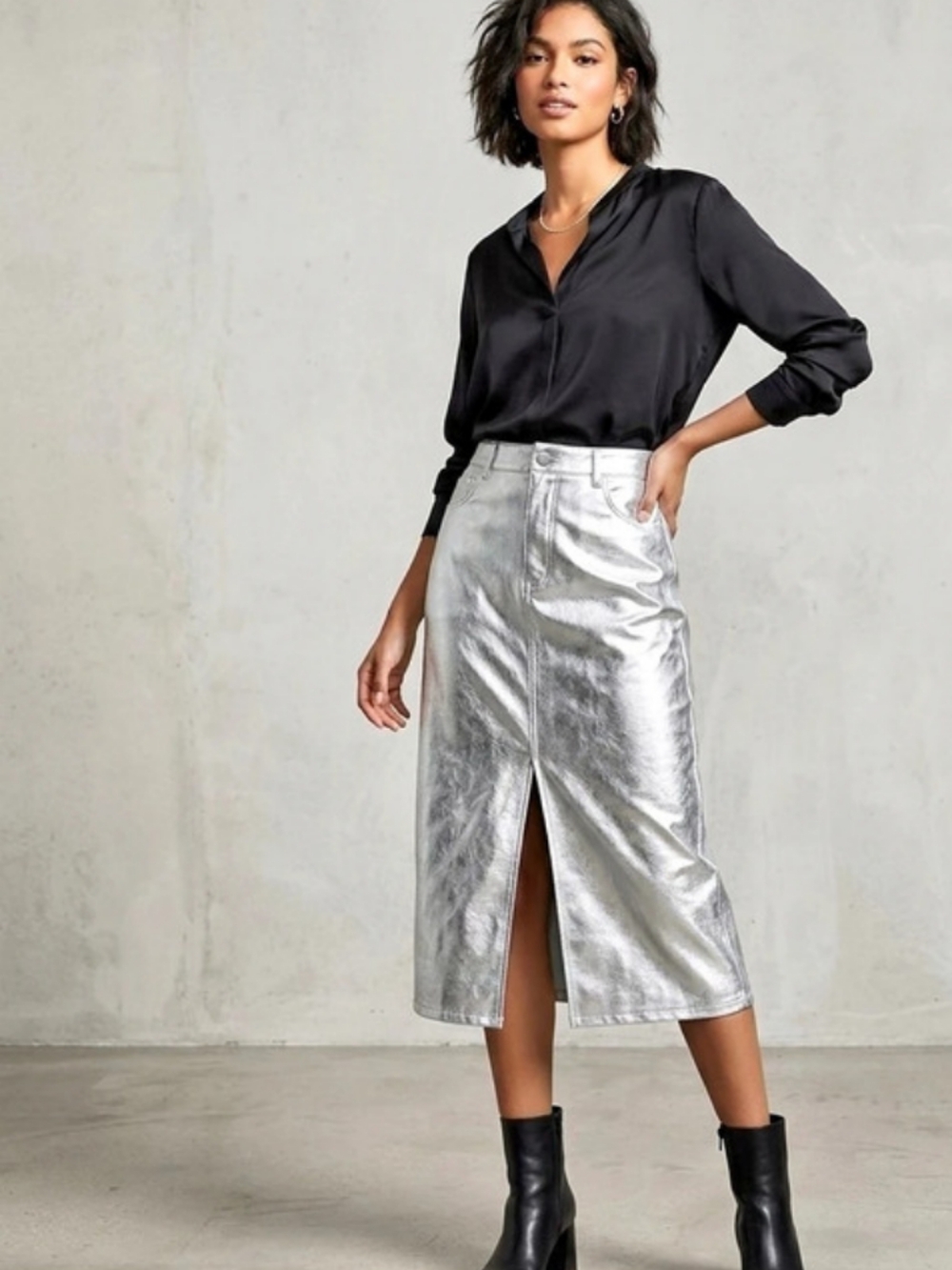 Ann Taylor Metallic Faux Leather Midi Skirt Metallic Midi Skirt Size 18 Like New